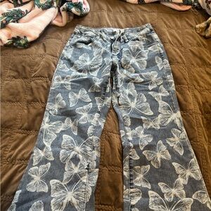 Forever 21 Blue Butterfly Print Flare Jeans